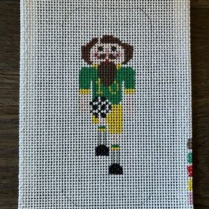 Soccer Nutcracker Handpainted needlepoint canvas 13 mesh 1.5 x 4 inch design